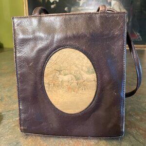 Vintage brown leather horse themed handbag, rare, beautiful